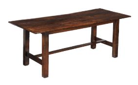 A French oak farmhouse table , 19th century and later, 77cm high, 78cm wide, 193cm long