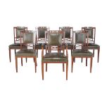 A set of seven mahogany and upholstered dining chairs , early 20th century, to include one
