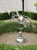 An electroplated metal armillary sphere, of recent manufacture, the outer ring and internal sphere