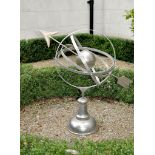 An electroplated metal armillary sphere, of recent manufacture, the outer ring and internal sphere