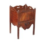 A George III mahogany tray top bedside table , late 18th century, the slide with liner, 79cm high,