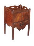 A George III mahogany tray top bedside table , late 18th century, the slide with liner, 79cm high,