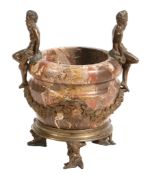 A Breccia antica marble and gilt bronze mounted basin in Baroque taste, 19th century, of squat form