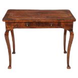 A beech and walnut writing table , late 18th/ early 19th century, with single frieze drawer and