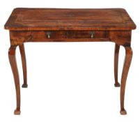 A beech and walnut writing table , late 18th/ early 19th century, with single frieze drawer and