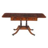 Ω A Regency rosewood and satinwood banded sofa table , circa 1820, with two short frieze drawers to