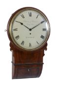 A Regency figured mahogany fusee drop-dial wall timepiece with eleven inch dial Signed for