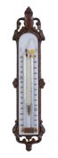 A rare Victorian carved oak and opaque glass maximum/minimum thermometer Unsigned, third quarter of