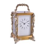 A French gilt and silvered brass carriage clock The movement possibly by Brunelot, late 19th