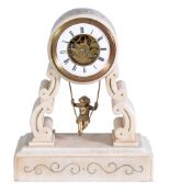 A French alabaster novelty 'swinging cherub' mantel clock Farcot, Paris, late 19th century The