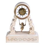 A French alabaster novelty 'swinging cherub' mantel clock Farcot, Paris, late 19th century The