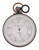 An oxidised brass cased aneroid pocket surveying barometer with altimeter scale E.R. Watts and Son,