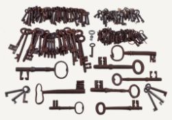 A collection of iron and steel strongbox, door and cabinet keys Anonymous, mainly 19th century The