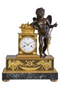 A French Empire ormolu and patinated bronze figural mantel clock Lesieur, Paris, early 19th century