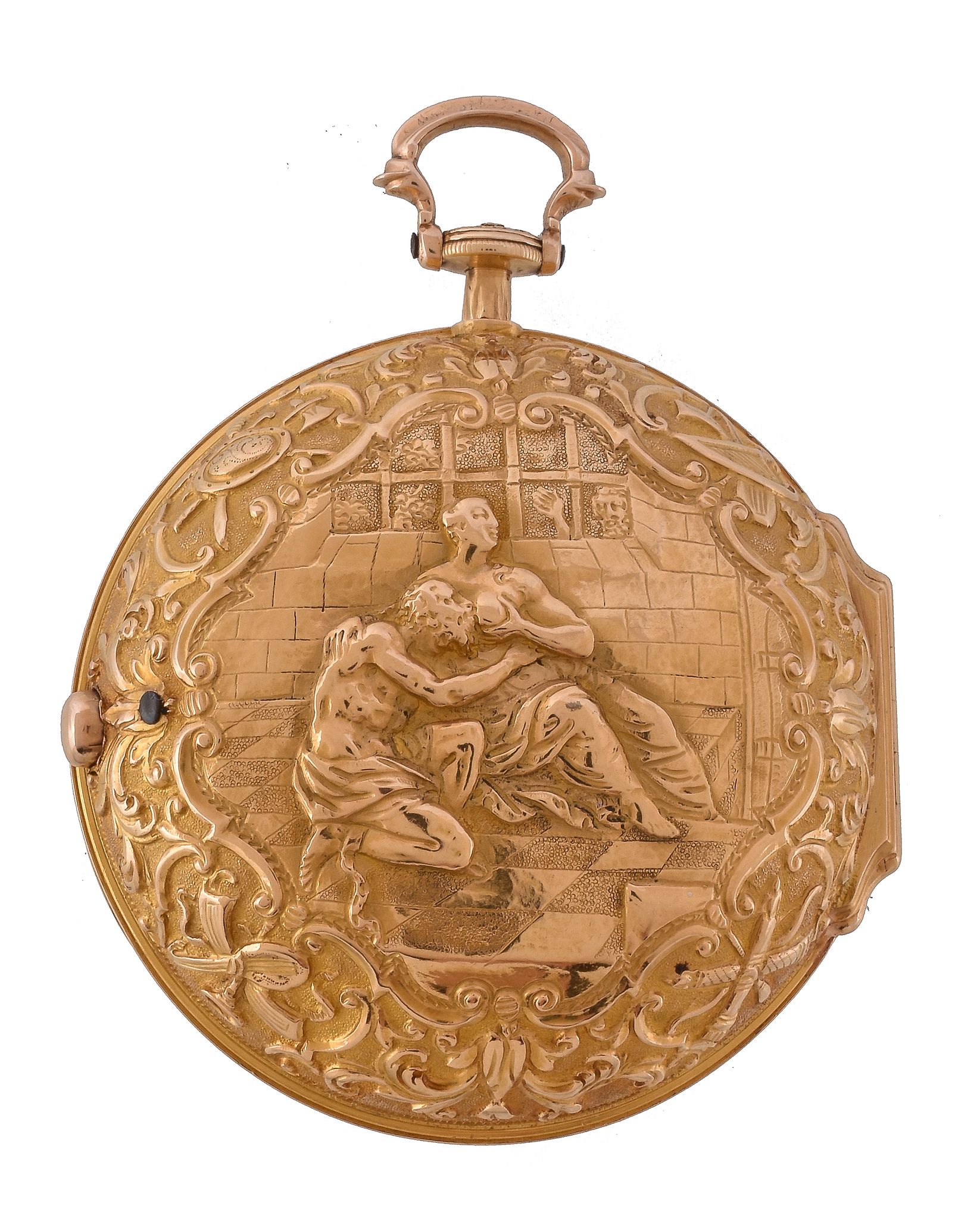 A George II gold pair-cased pocket watch with champleve dial and repousse outer case James Chater, - Image 2 of 5
