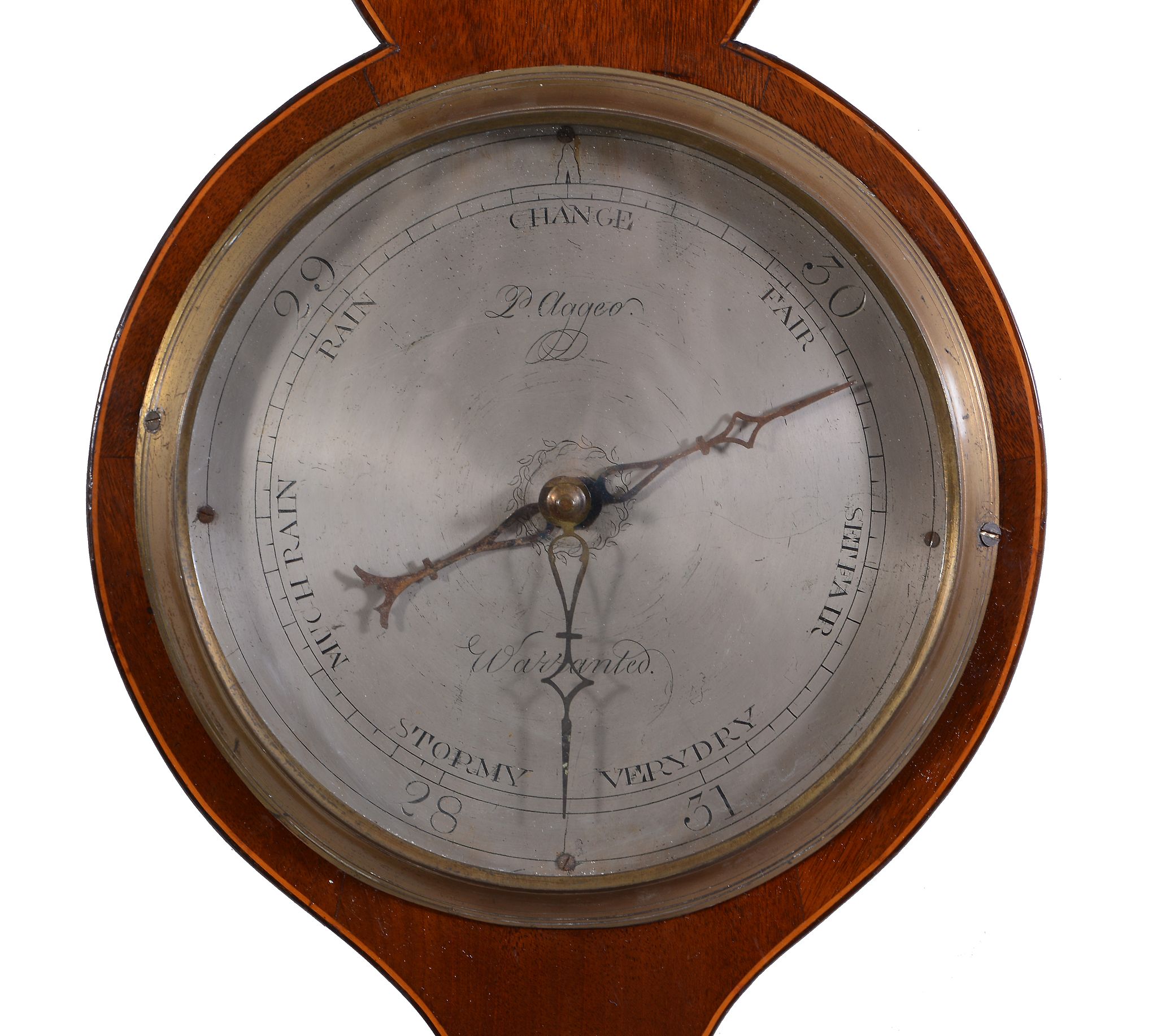 A George III inlaid mahogany mercury wheel barometer P. Aggeo, early 19th century With open - Image 2 of 2
