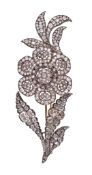 An antique en tremblant diamond brooch, the base leaves set with rose cut and old mine cut