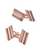 A pair of French gold cufflinks, the double sided cufflinks with rectangular two colour ridged