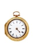 A gold pair cased open face pocket watch, the inner case hallmarked 22 carat gold, London 1762,