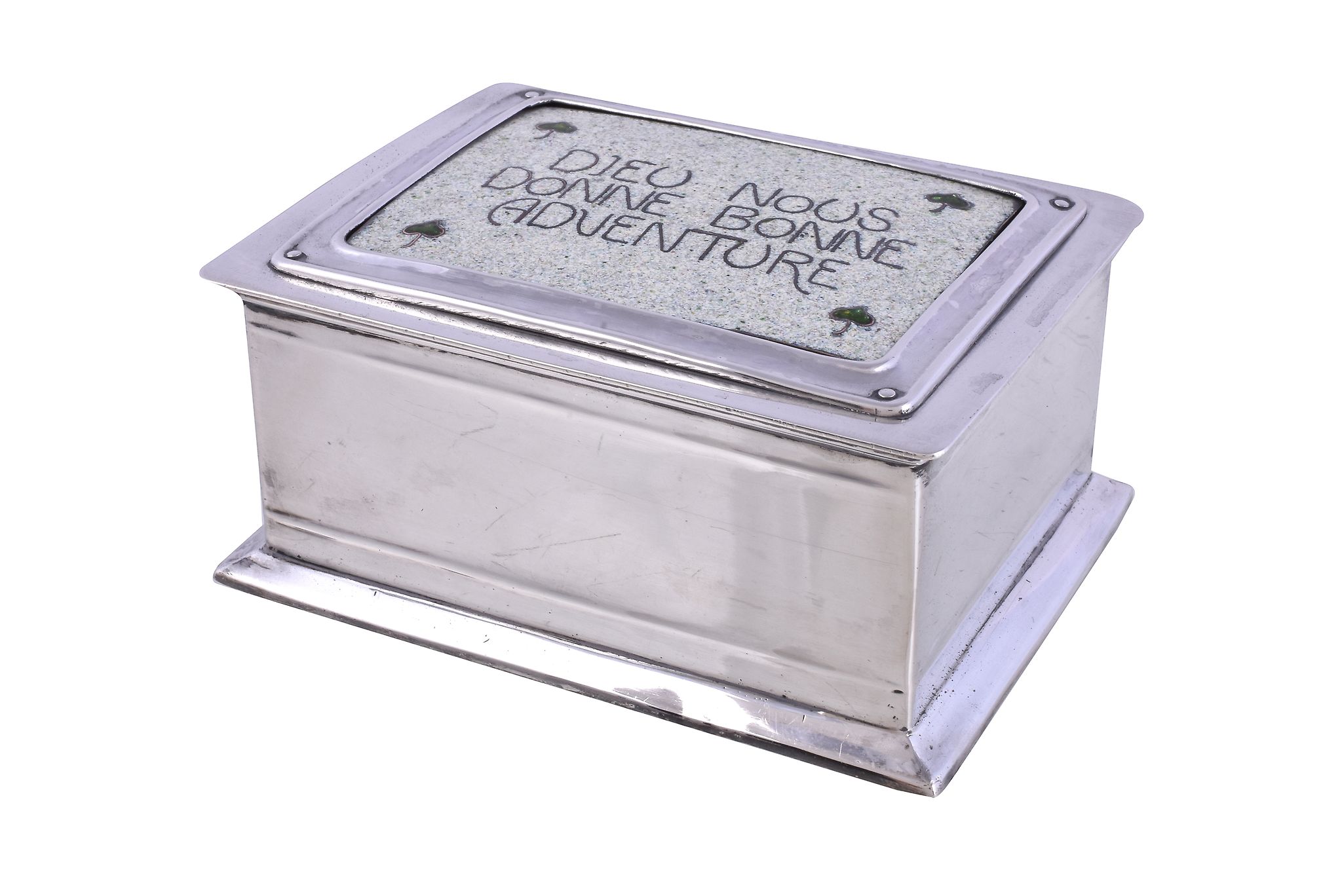 Nelson Dawson for The Artificers Guild, an Arts and Crafts silver and enamel rectangular table box,