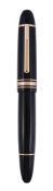 Montblanc, Meisterstuck, 149, a black lacquer fountain pen, the cap with a gilt metal clip and