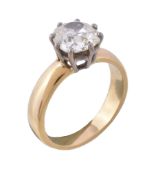 A diamond single stone ring, the old cushion cut diamond, weighing 2.67 carats, in a claw setting,
