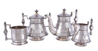 Ω A matched 19th century Russian silver four piece tea service, the tea pot and mug by Stephan