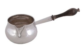 A George II silver brandy pan by David Hennell I, London 1743, of circular baluster form, with a