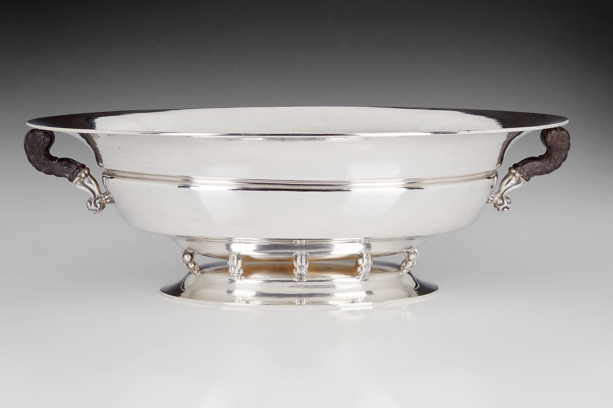 A Norwegian Arts and Crafts silver oval punch bowl by Marius Hammer, Bergen, circa 1919, .830
