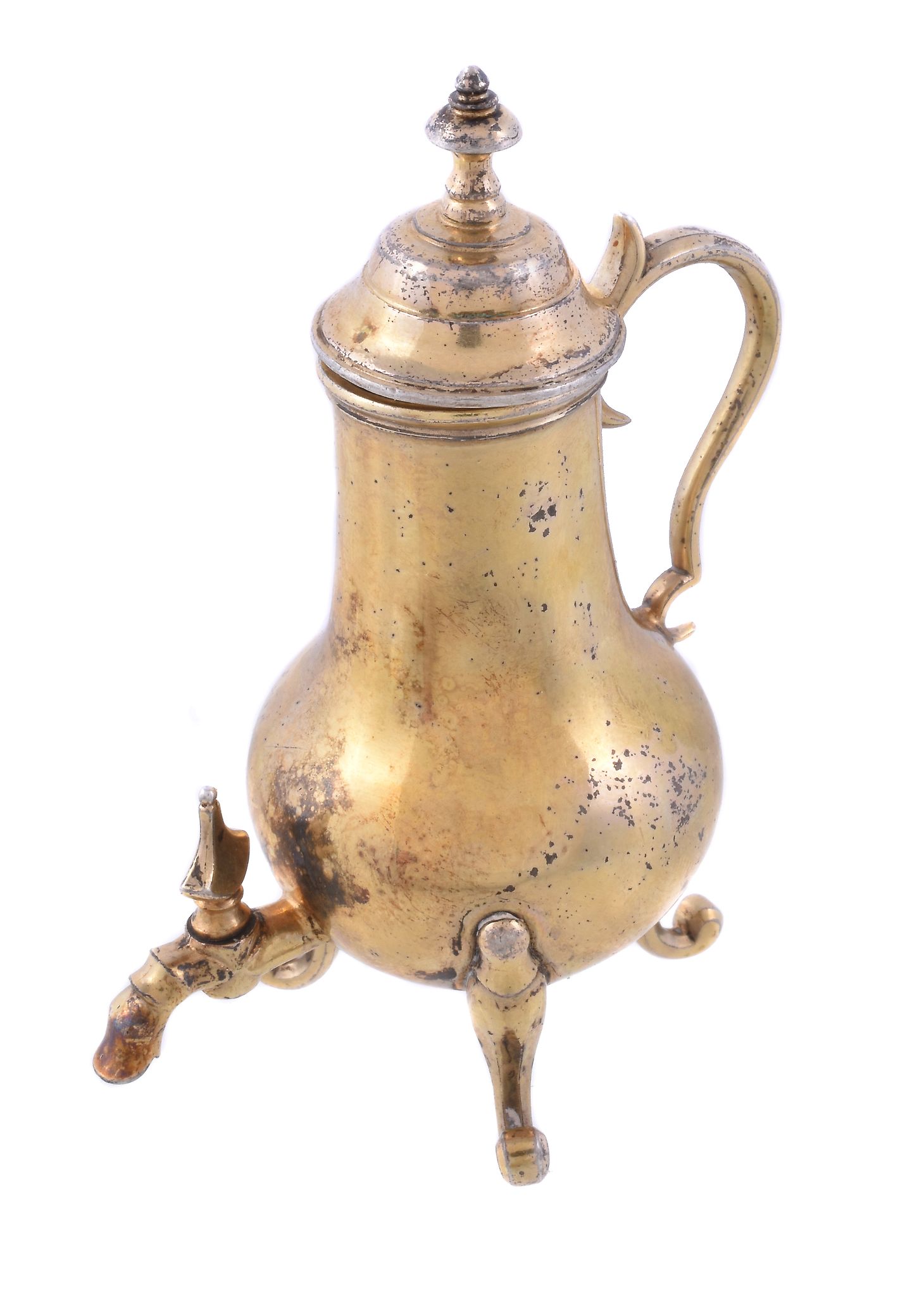 A late 18th century Dutch silver gilt miniature or toy baluster coffee or tea urn by Johannes