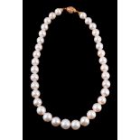 A South Sea cultured pearl and diamond necklace, the slightly graduated South Sea cultured pearls,