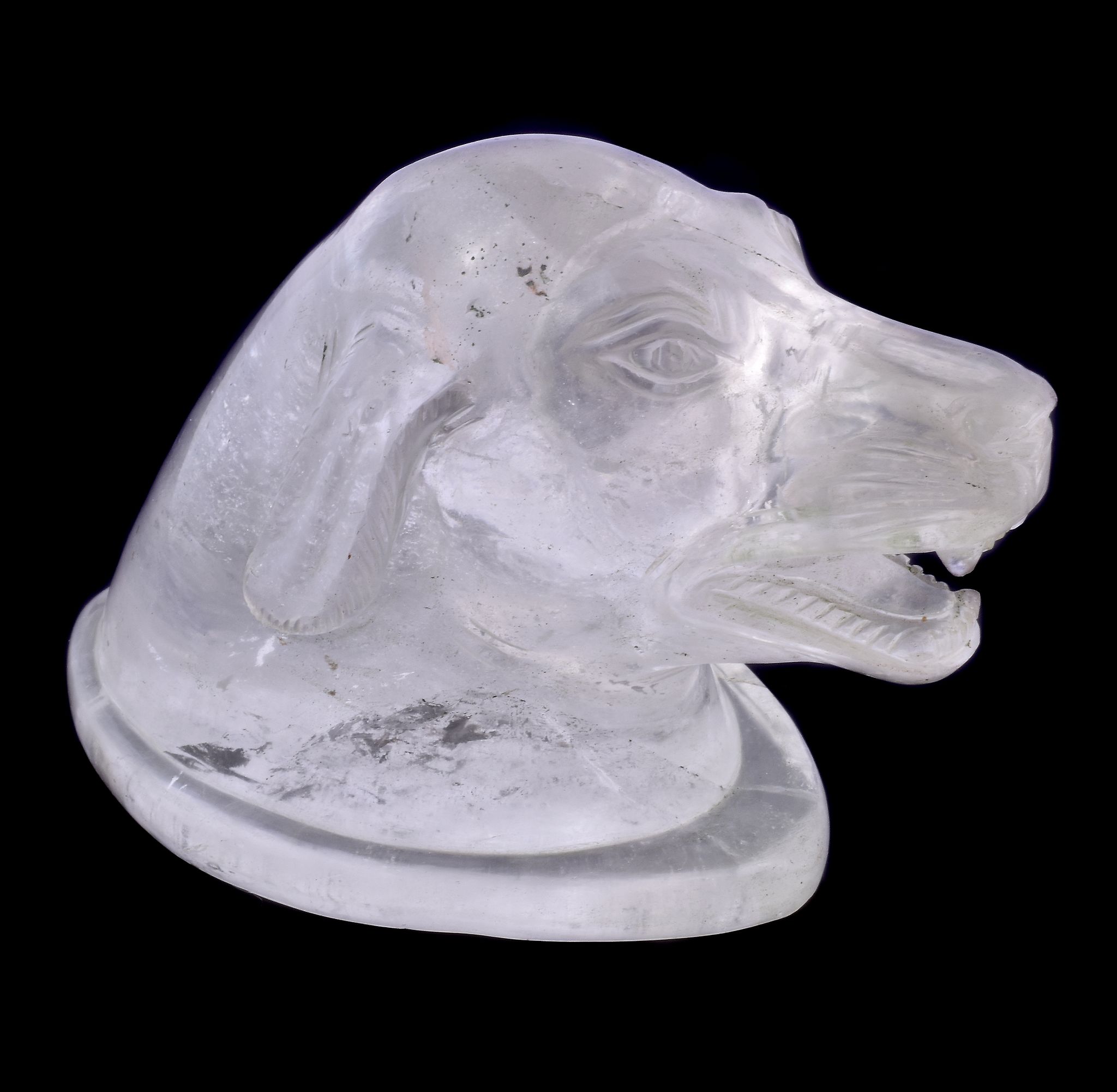 A rock crystal dog's head desk paperweight, probably Continental, late 19th century, carved with an - Image 2 of 2