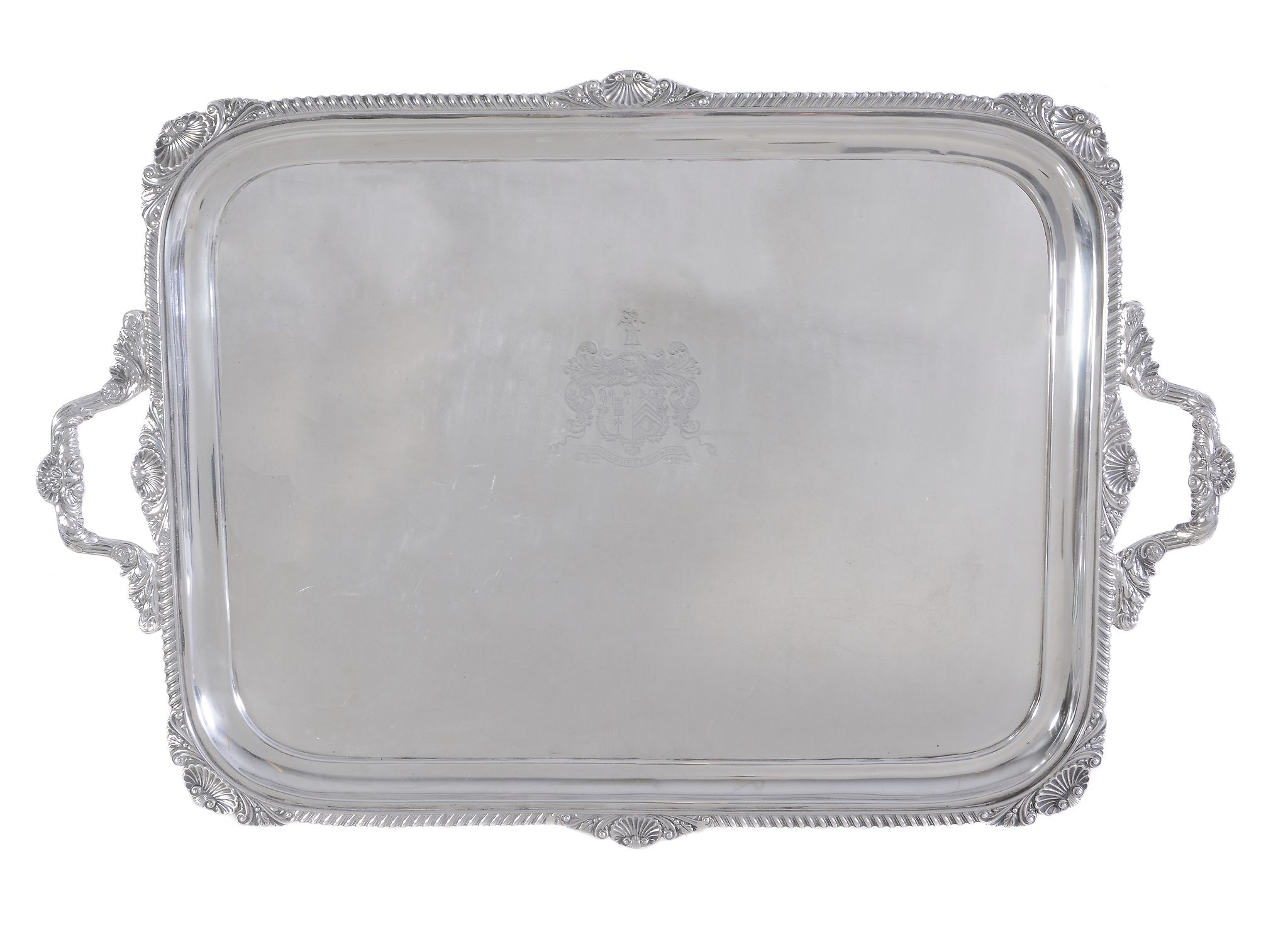 An Edwardian silver shaped rectangular twin handled tray by S. W. Smith & Co., London 1903, stamped