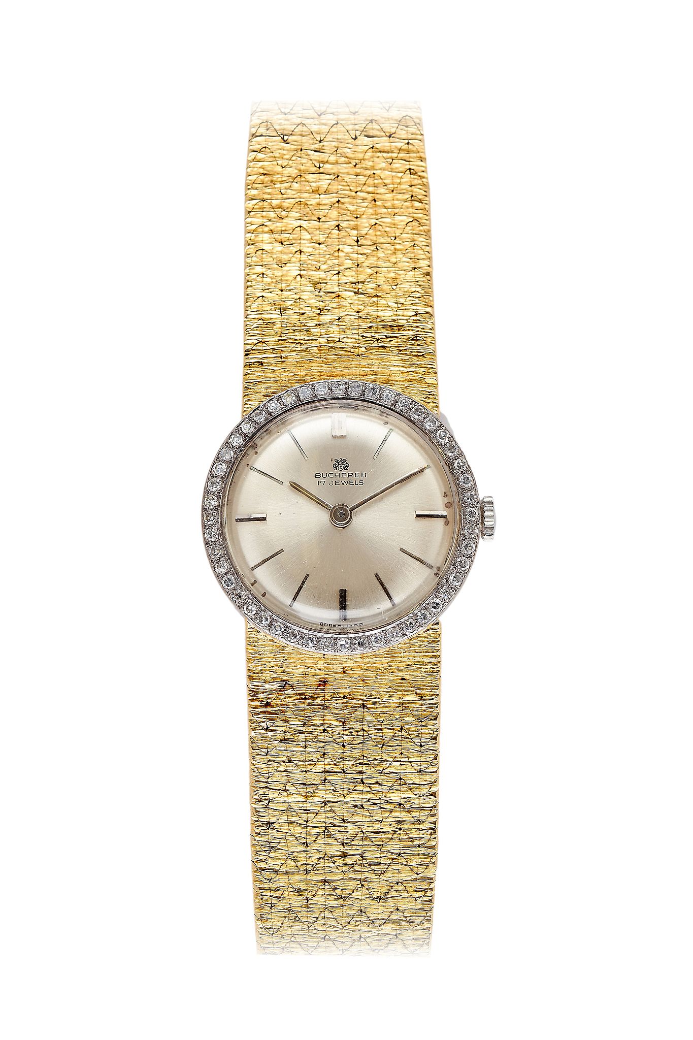 Bucherer, a two colour 18 carat gold and diamond bracelet wristwatch, no. 22412, manual wind
