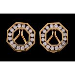 A pair of diamond earrings, the octagonal panels set with brilliant cut diamonds, approximately 2.