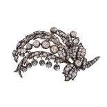 An early Victorian diamond floral spray brooch, circa 1850, the naturalistic spray with leaf fronds