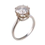 A single stone diamond ring, the brilliant cut diamond weighing 4.80 carats, in a ten claw setting,