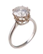 A single stone diamond ring, the brilliant cut diamond weighing 4.80 carats, in a ten claw setting,