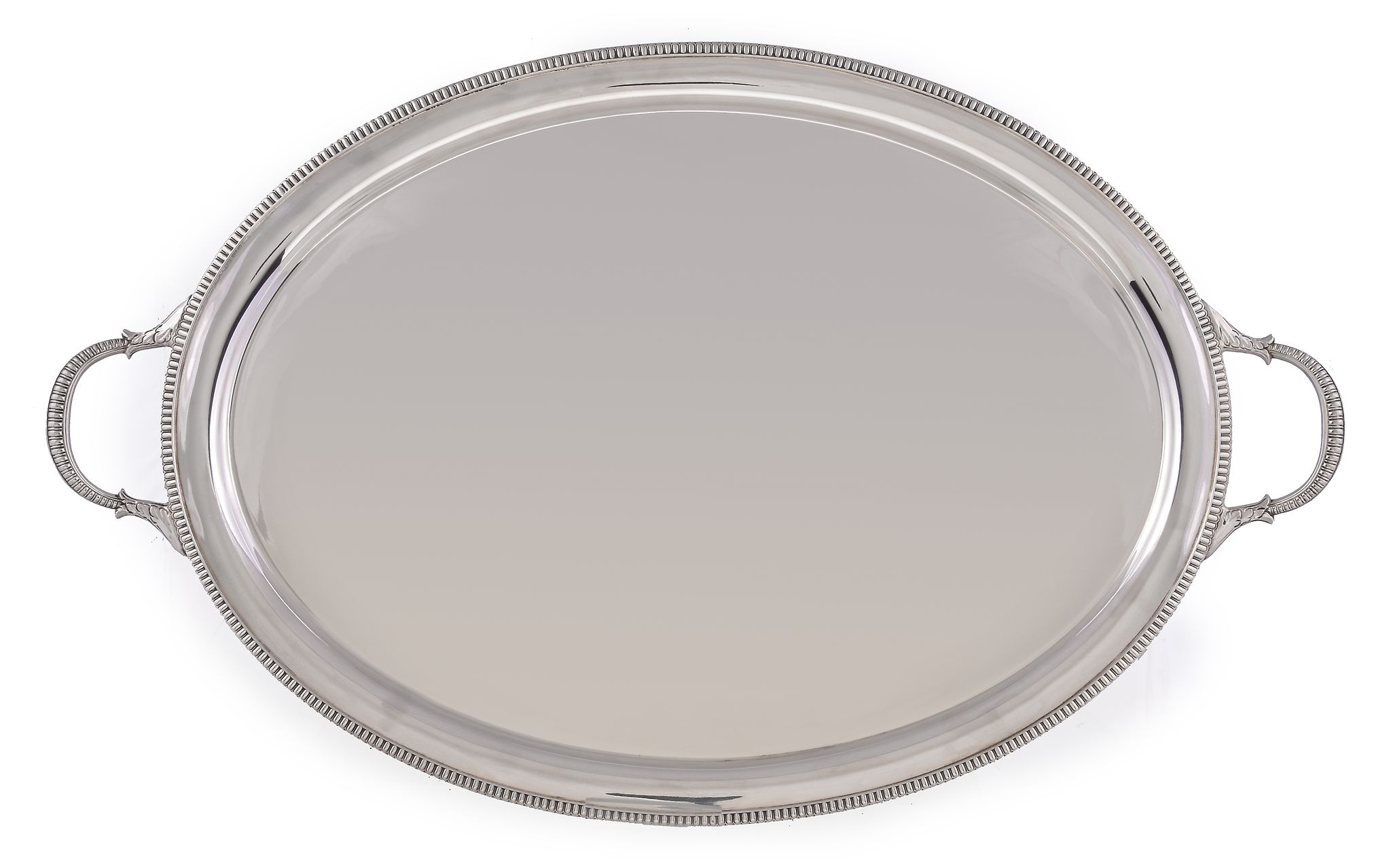 A silver oval twin handled tray by William Hutton & Sons Ltd, Sheffield 1923, with a raised nulled