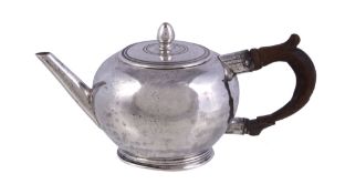 A rare early George II West Country silver miniature or toy bullet shaped tea pot by Micou Melun of