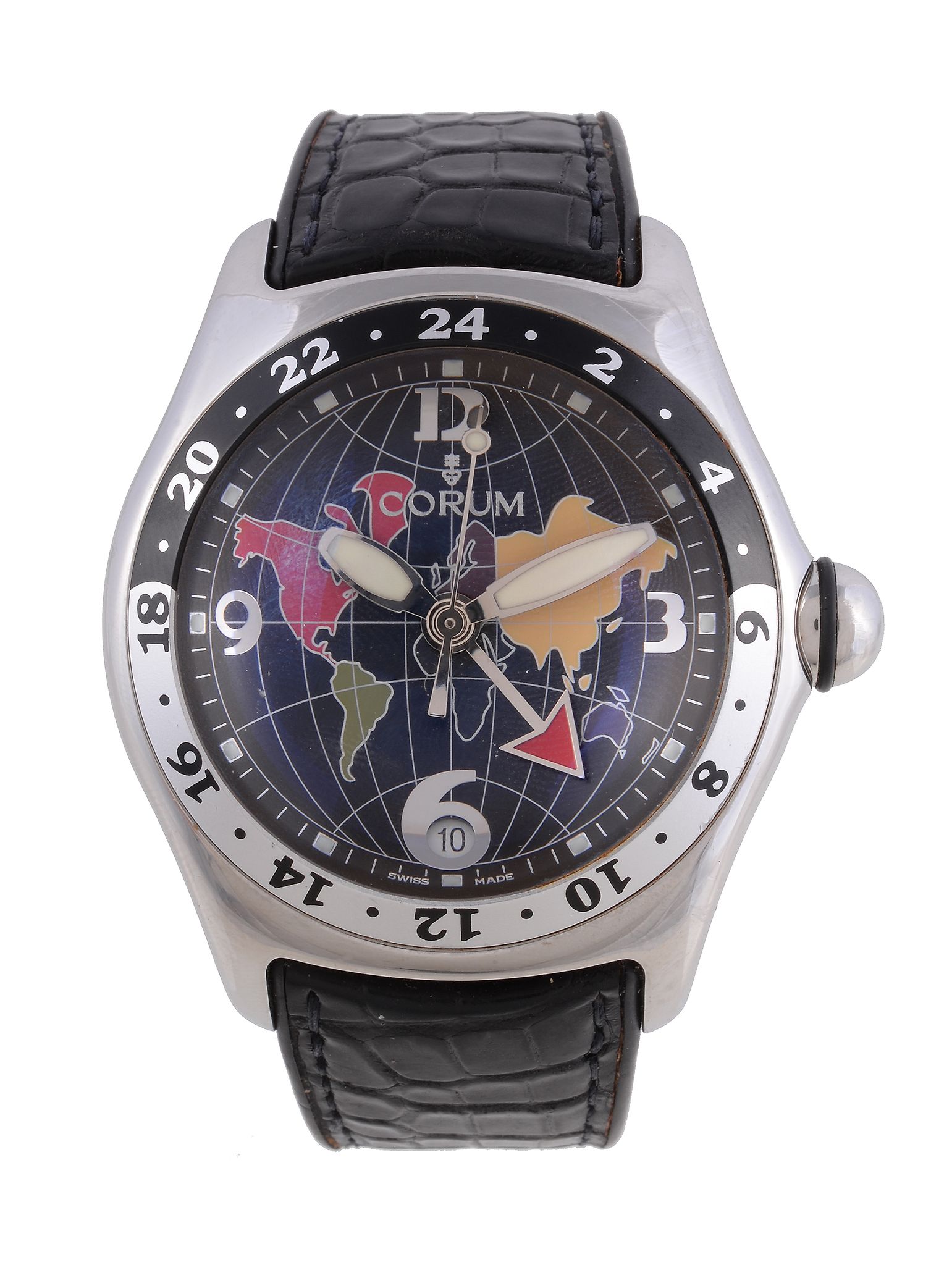 Corum, Bubble GMT, ref. 383.250.20, a stainless steel wristwatch, no. 800651, circa 2001, automatic