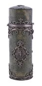 A silver mounted shagreen cylindrical etui case, unmarked, probably Continental, circa 1900, with