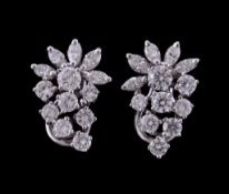 A pair of diamond cluster earrings, set with brilliant cut and marquise cut diamonds, approximately