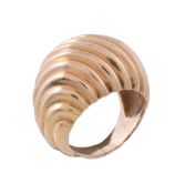 A gold coloured ring, of spiralling form, finger size G, 10g