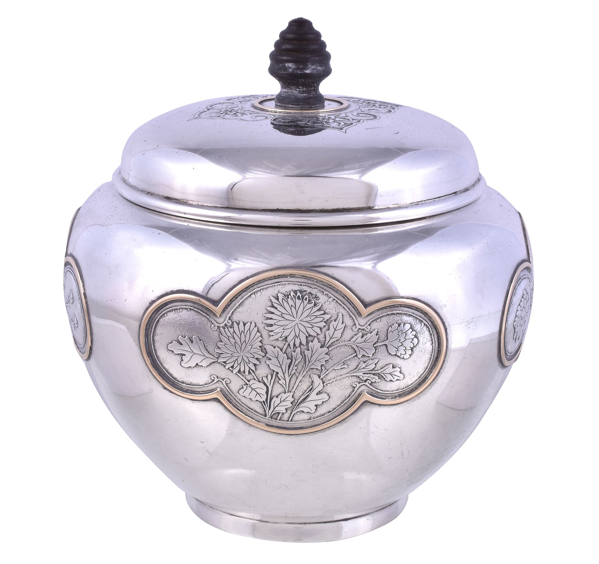 An American silver ovoid tea caddy by The Sweetser Co., New York ( 14K & Sterling , S ), early 20th