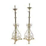 A pair of fine Victorian brass telescopic standard lamps, late 19th century, each with later