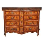A Maltese olivewood and parquetry serpentine fronted commode , second half 18th century, the shaped