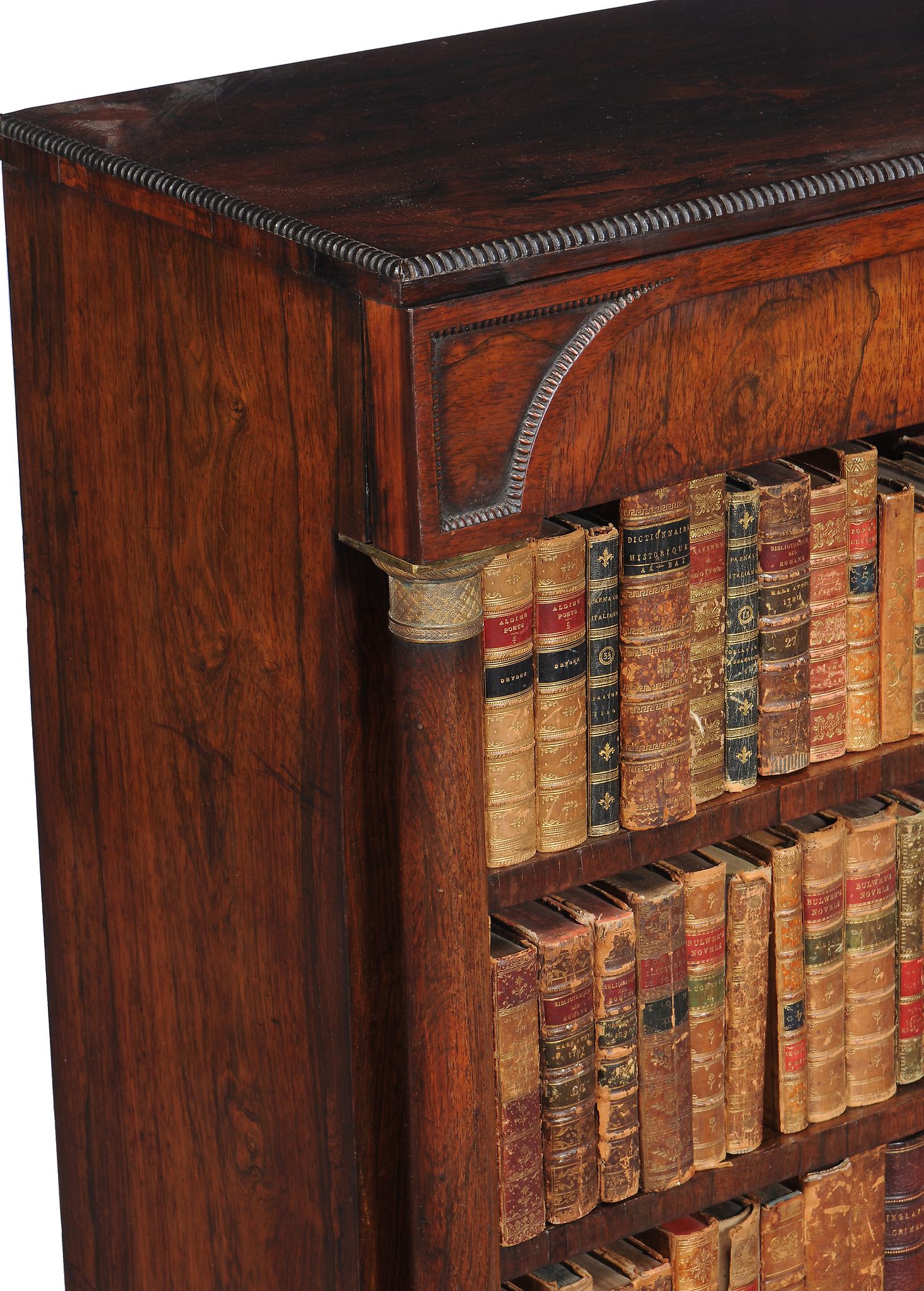 Ω A Regency rosewood open bookcase, in Empire taste , circa 1815, the rectangular top with bead - Image 2 of 3