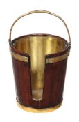 A George III mahogany and brass bound plate bucket, circa 1770, of coopered form, the tapering body