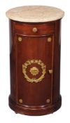 A pair of mahogany and marble mounted cylindrical bedside cabinets, in Empire style, late 19th